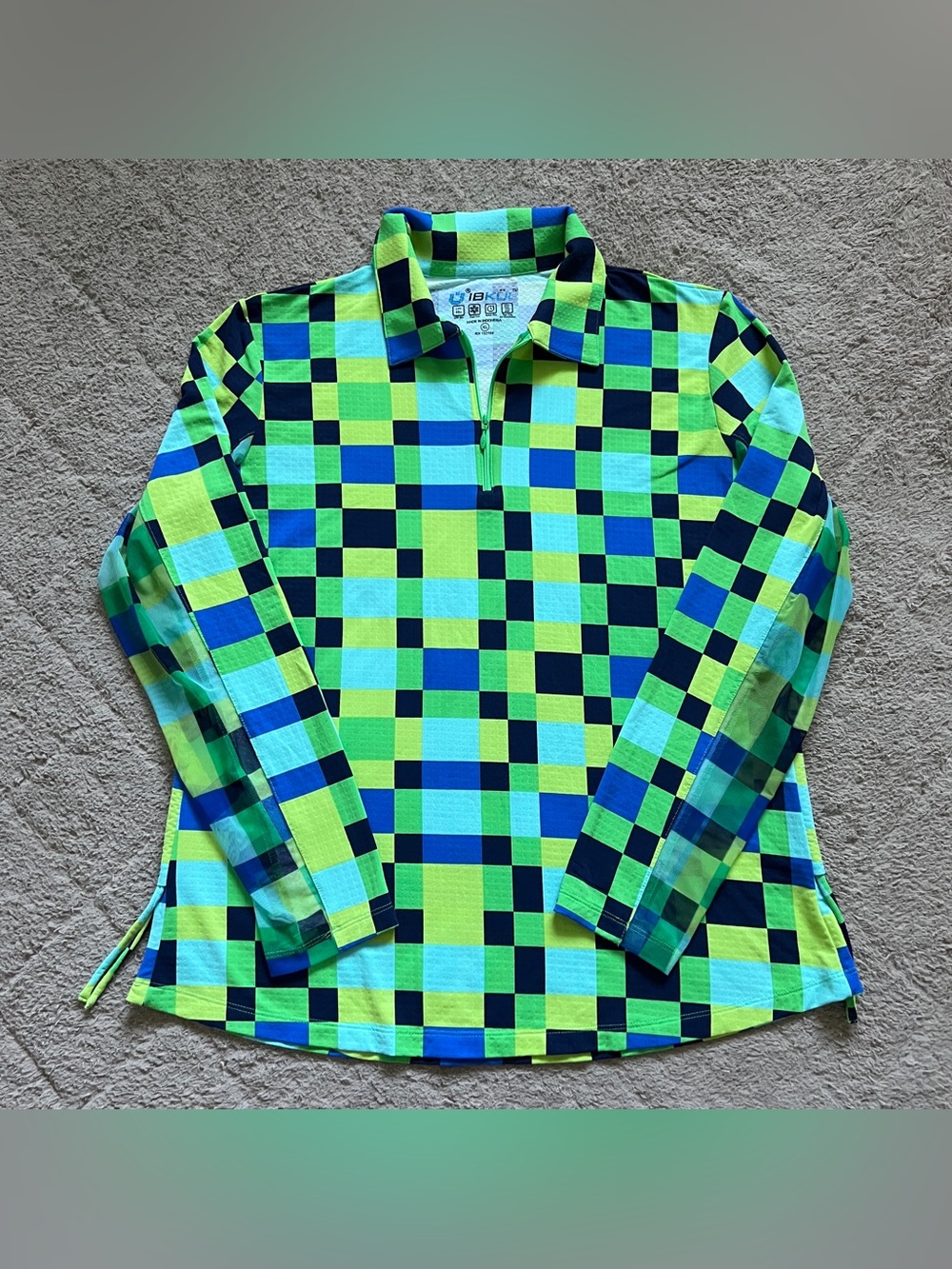 IBKUL Checkerboard Quarterzip Top UPF 50+ Performance Golf Sporty Workout Sz XL